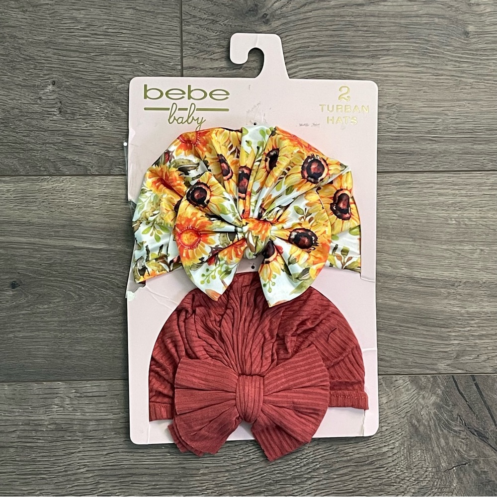 New Bebe Baby Sunflower and Rust Turban Hats